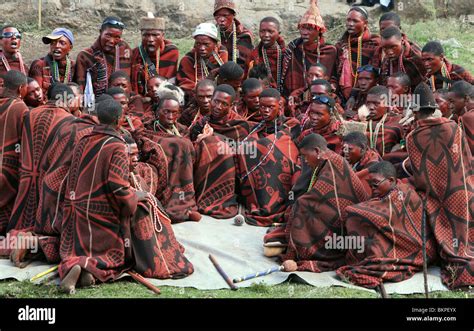 Lesotho: Redly made up young men celebrate an initiation celebration their admission into the ...