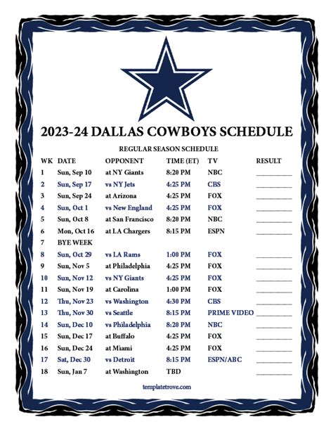 Ross Foster Buzz: Dallas Cowboys Schedule 2023 To 2024