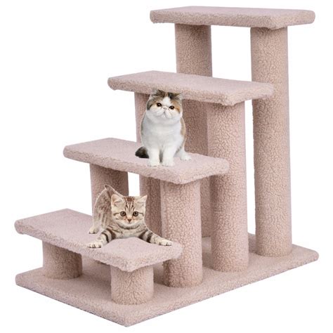 Goplus Beige Cat Climber Kitten Steps Pet Stairs Ramp Multi Platform Wood Cat Tree with 8 Posts ...