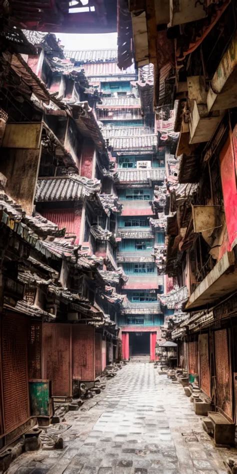 an interior view of Kowloon walled city in Hong Kong, | Stable Diffusion