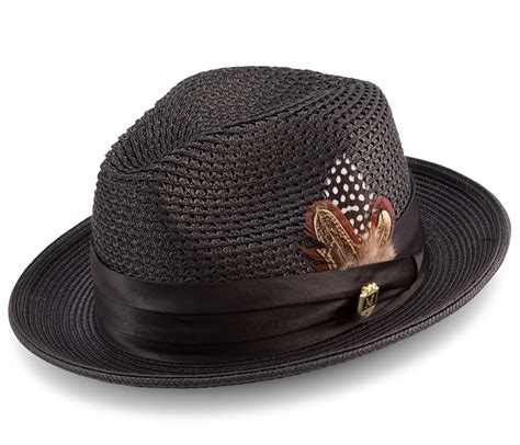 Montique H-34 Mens Straw Fedora Hat Black - Abby Fashions