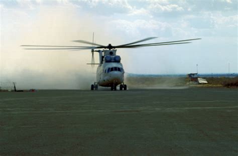 A Russian made Mi-26 Halo Helicopter lands at Belet Weyne. The Mi-26 is ...