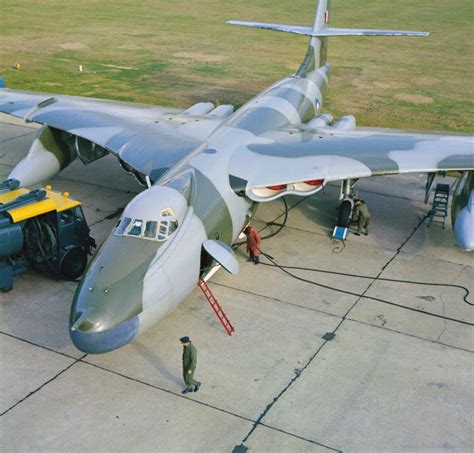 An overhead view of a Vickers 'Valiant' B(K).1 aircraft of 49 Squadron RAF undergoing ...