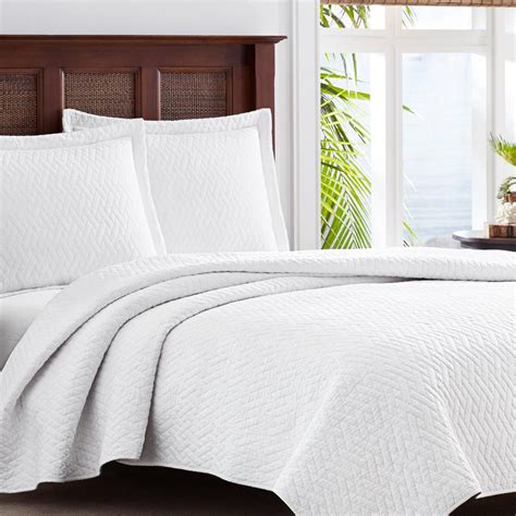 Tommy Bahama TB Solid Raffia 3-Piece White Cotton King Quilt Set ...