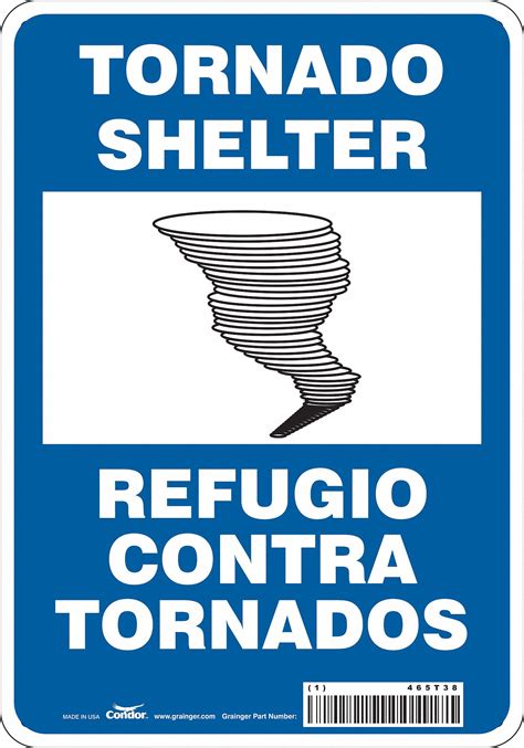 CONDOR Safety Sign, Tornado Shelter / Refugio Contra Tornados, Sign Header No Header, Aluminum ...