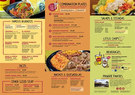 Miguel's Jr. menu in Corona, California, USA