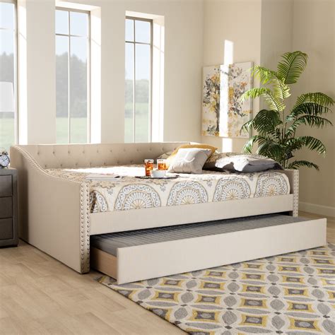 Baxton Studio Haylie Beige Upholstered Full Size Daybed with Roll-Out Trundle Bed - Walmart.com ...