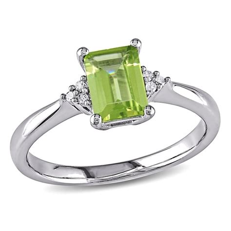 Shop Miadora Sterling Silver Emerald-cut Peridot and Diamond-accented Ring - Free Shipping On ...