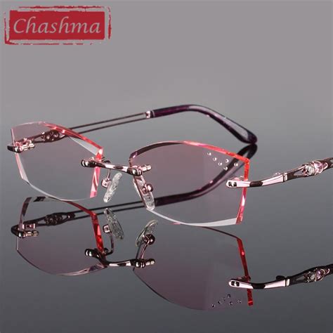 Chashma Pure Titanium Fashionable Lady Eye Glasses Diamonds Rimless ...