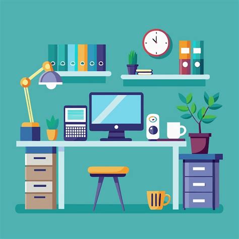 Premium Vector | A computer desk with a green background with a ...