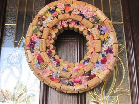 Wine Cork Wreath Made With Various Recycled Corks, Decorated With Flowers, Birds, Bees, and ...