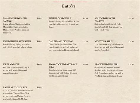 Online Menu of The Pirates House Restaurant, Savannah, Georgia, 31401 - Zmenu