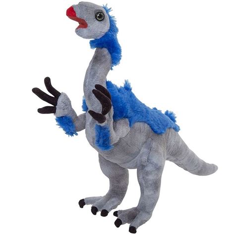 an inflatable toy dinosaur with blue feathers and black feet, standing ...