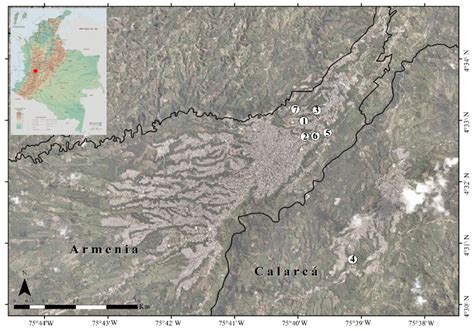 Map of the metropolitan area of Armenia city, Colombia, showing the ...