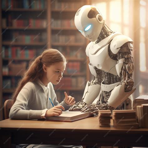 Premium Photo | Robot IA teacher teaching student girl future of education