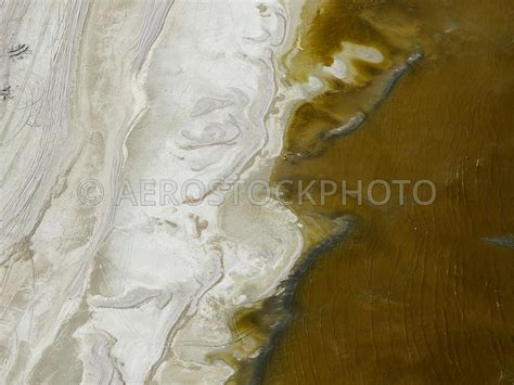 aerial view The salinity and pollution of the Salton Sea visible on the shore near Salton Sea ...