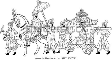 Indian Groom Bride Baraat Bandoli Wedding Stock Vector (Royalty Free ...