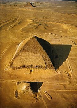 Snefru's second pyramid, the Bent Pyramid (foreground), and third pyramid, the Red Pyramid ...