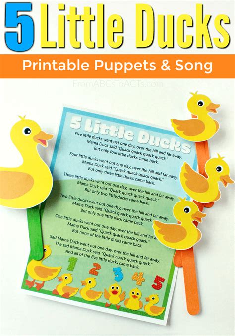 Five Little Ducks: Printable Puppets and Song | From ABCs to ACTs