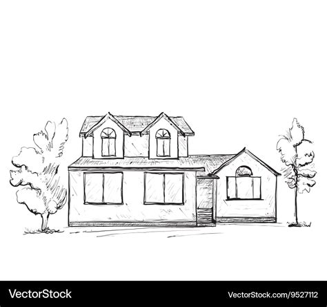 House sketch hand drawn landscape Royalty Free Vector Image