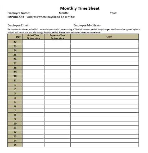 9+ Monthly Timesheet Templates - Excel Templates