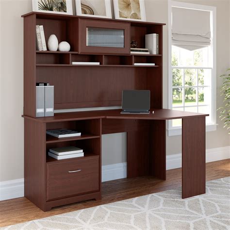 Cabot Modern 60W Corner Desk with Hutch, includes File Drawer and ...