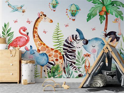 Safari Wallpaper Jungle Wall Mural Wall Mural Animals | Etsy