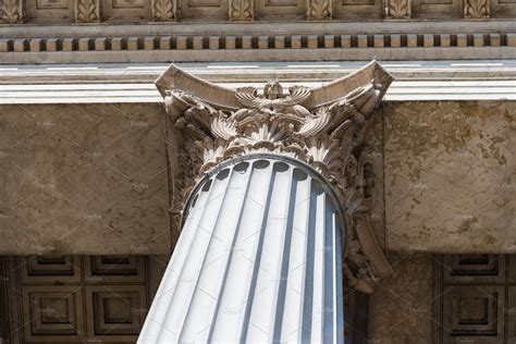 Low angle view of corinthian capital of classical style column ...