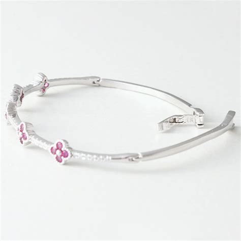 Swarovski Ruby Clover Bangle Bracelet White Gold - kellinsilver.com