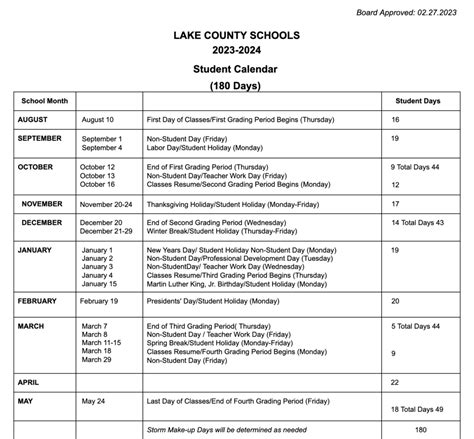 Lake County Schools Calendar Holidays 2023-2024