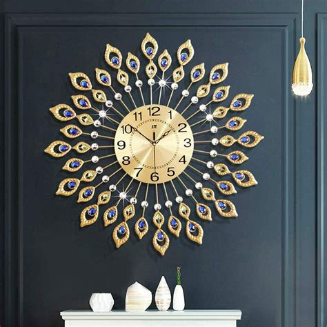 JUGV 26.3 Inch Gold Large Wall Clocks for Living Room Decor, Elegant 3D Modern Wall Clock with ...