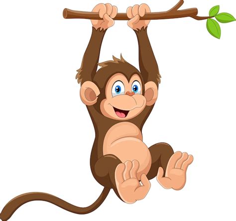 Premium Vector | Cartoon cute monkey hanging on tree branch