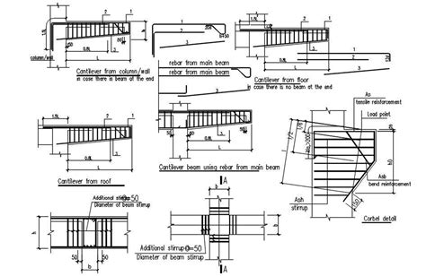 Cantilever grid beam design in detail AutoCAD 2D drawing, dwg file, CAD ...