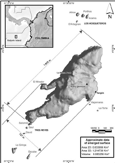 General map of Malpelo Island and neighboring islets. | Download ...