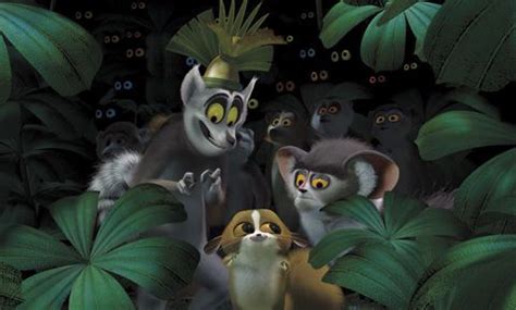 King Julian (far right) and Mort the lemur (center) in the animated ...