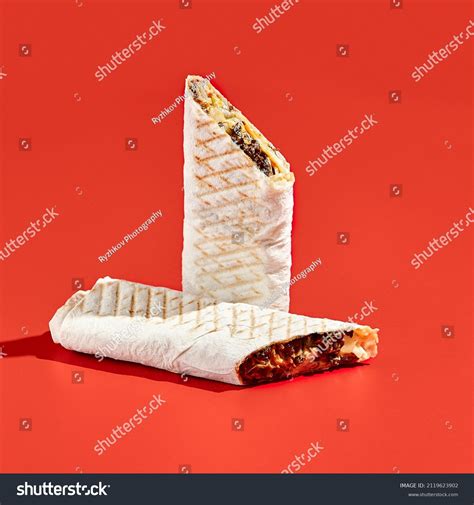 Shawarma Wrap Beef On Color Background Stock Photo 2119623902 ...