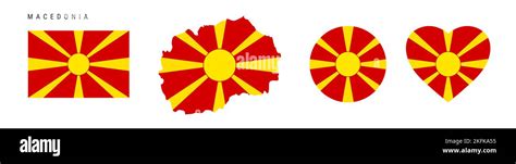 Macedonia flag icon set. Macedonian pennant in official colors and proportions. Rectangular, map ...