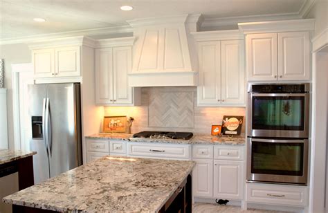 3cm Alaska White Granite, Marble Backsplash-Triton Stone Group Portsmouth Brown Cabinets, Dark ...