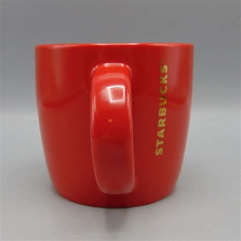 2017 Starbucks 14 oz Ceramic Coffee Mug Red w/Golden Logo Holiday - KC's Attic