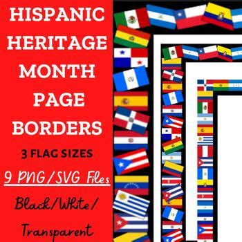 Hispanic Heritage Month Flag Page Borders-Spanish Flags-CLIP ART PNG/SVG