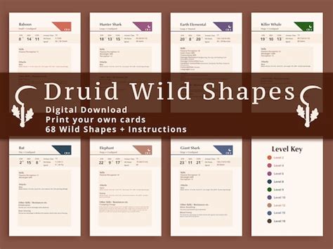 Druid Wild Shapes Deck of Cards DIGITAL DOWNLOAD - Etsy