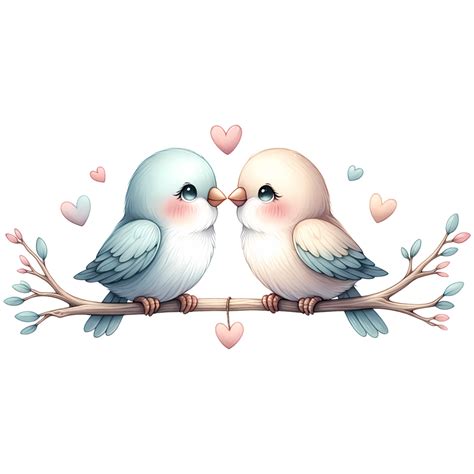 AI generated A cute couple of birds in love on a branch with hearts Valentine's Day greeting ...