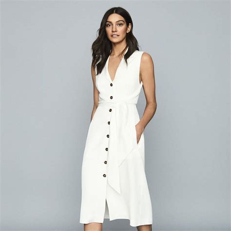 Rosalind White Linen Blend Belted Midi Dress – REISS in 2020 | Belted ...