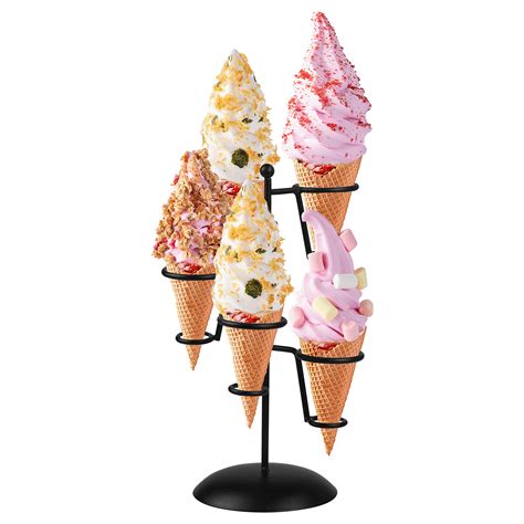 Buy Black Iron Ice Cream Cone Holder Stand with Base 5 Holes to Display ...