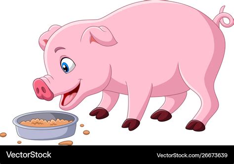 Cartoon pig eating on white background Royalty Free Vector