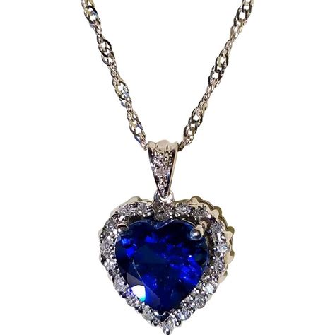 14K Blue Sapphire Heart Diamond Pendant/Necklace | Diamond heart ...