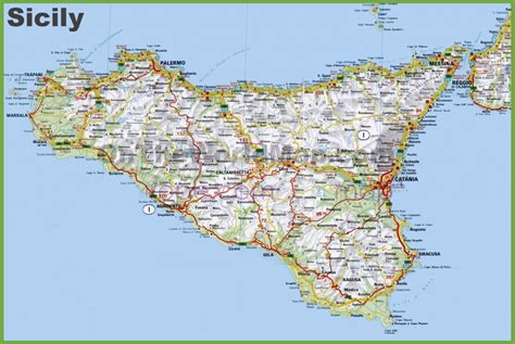 Road Map Of Sicily With Cities And Towns - Printable Map Of Sicily ...