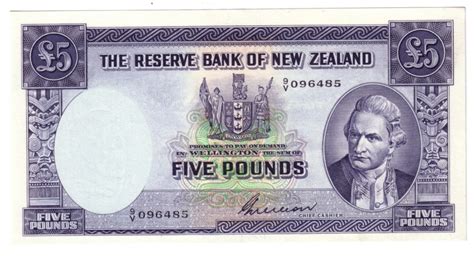 New Zealand 5 Pounds banknote 1955 Captain James Cook|World Banknotes ...