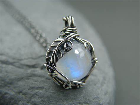 Moonstone Necklace Sterling Silver Moonstone Pendant Blue Moonstone ...