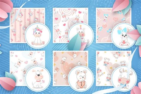 Set cute animals - seamless pattern (1720869)